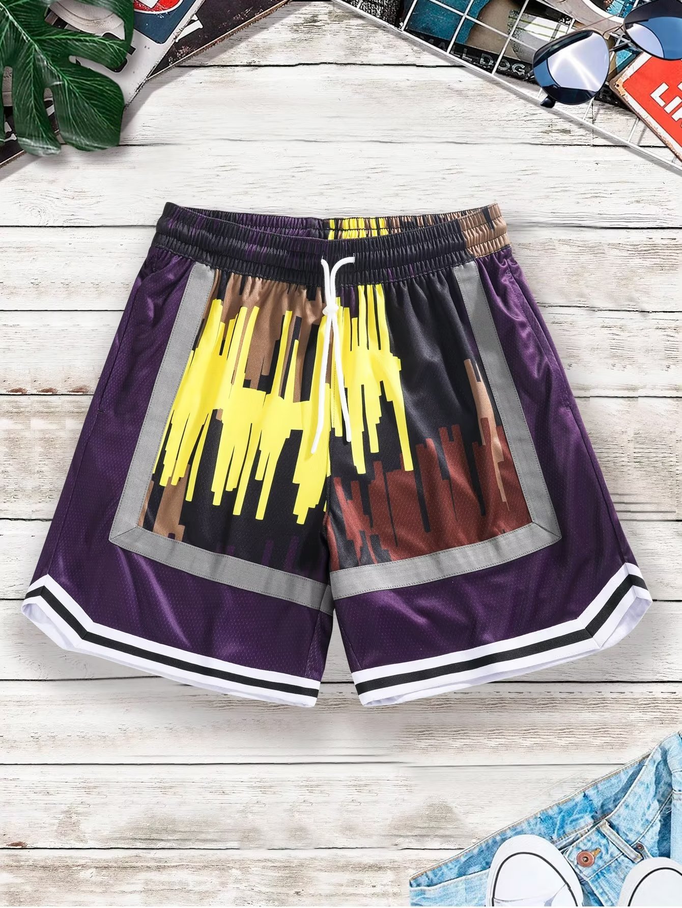 American Basketball Sports Shorts with Double Layer Mesh City Tone Daily Casual Summer Breathable Versatile Capris_voghion.com