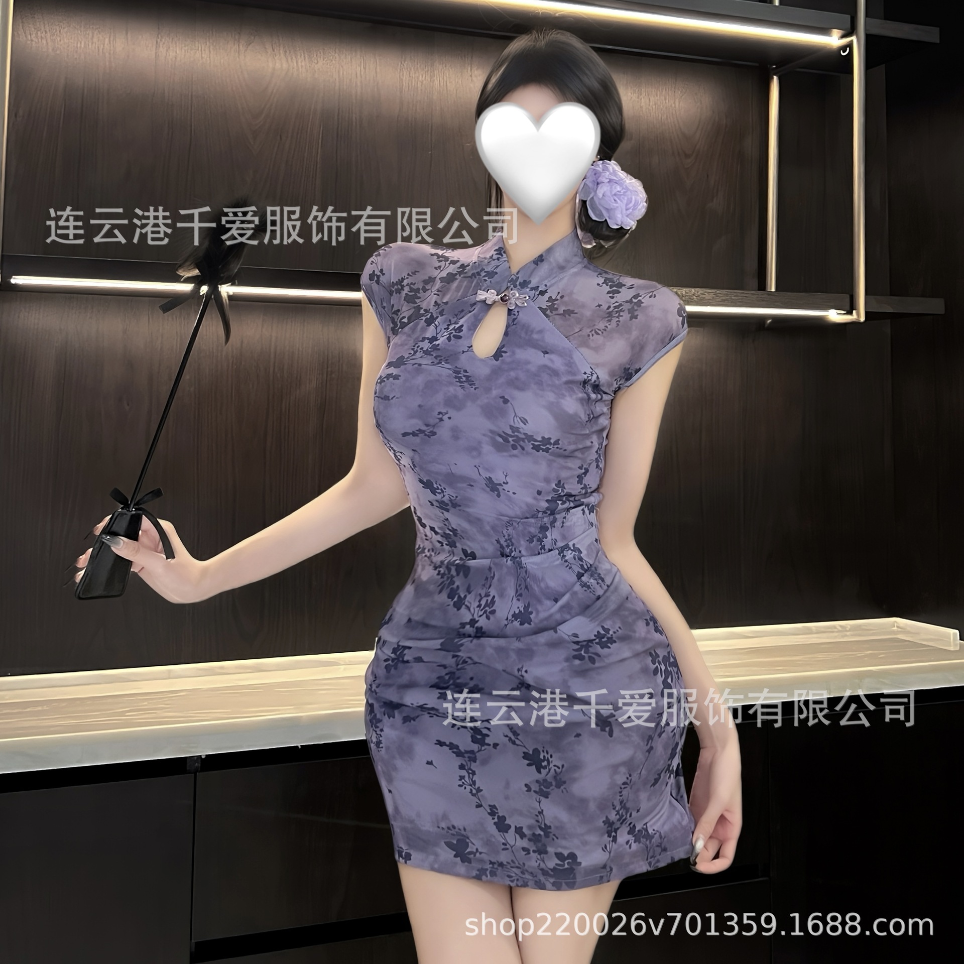 New Purple Chinese-Style Cheongsam Retro Beautiful Back Ancient Style Mesh Slit Sexy Fun Uniform Qqny Pure Desire Pajamas