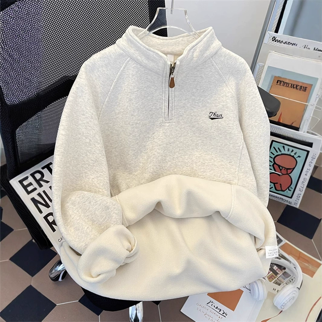 Тяжелый пол-молния белый серый бархатный свитер для мужчин и женщин теплый свободный зимний воротник с длинными рукавами толстая пара пальто