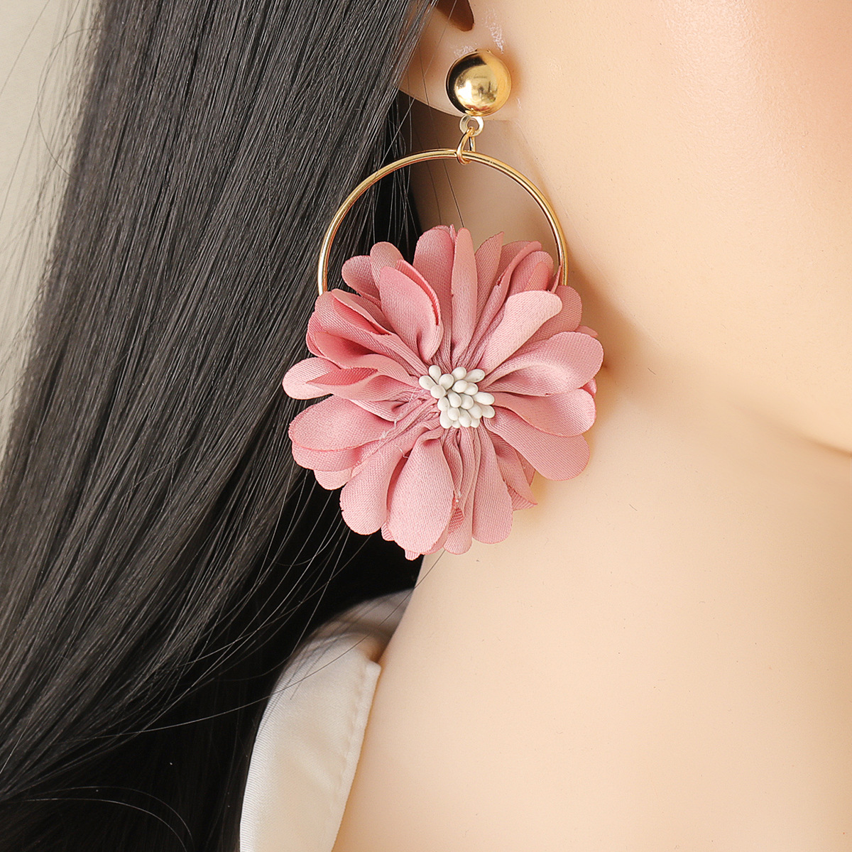 New Fashion Multi-layer Chiffon Cloth Lace Flower Earrings display picture 1