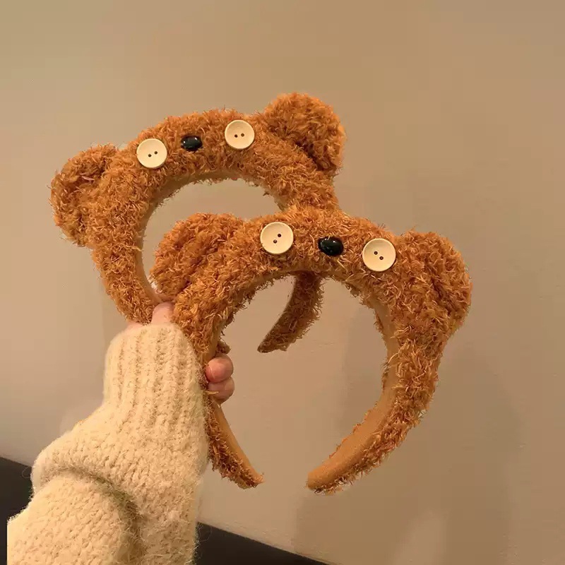 곰 머리띠 - 곱슬머리 - 다크 브라운