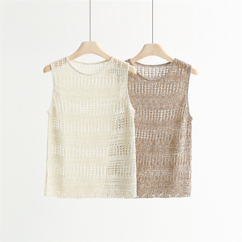 Slightly Shimmering Mixed Metallic Cotton Summer Hollow-Out Mesh Knit Vest Sleeveless Top Cover-Up 013001 Slightly Shimmering Mixed Metallic Cotton Summer Hollow-Out Mesh Knit Vest Sleeveless Top Cover-Up 013001