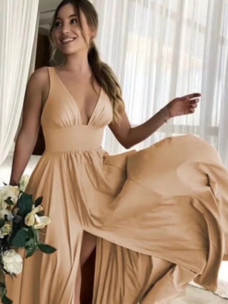 Europa y los Estados Unidos nuevos vestidos de espalda abierta Amazon cabrajas temperamento de color sólido envuelto vestido de pecho largo vestido sexy transfronterizo image 5