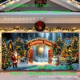 源头工厂热卖圣诞节车库门横幅圣诞老人圣诞树雪人背景布旗帜来图