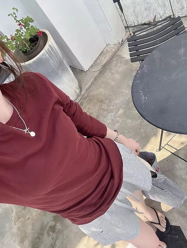 蓝色面膜长袖T恤内搭打底衫女秋季薄款圆领正肩修身纸片人上衣|undefined