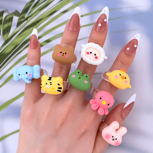 Cartoon animals bear frog rabbit elephant resin ring creative childlike transparent resin ring jewelry wholesale