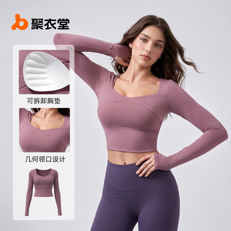 Juyitang Spring and Autumn Slimming Tight Fitness Running Sports Women's Tops Long-Sleeved Yoga Clothes