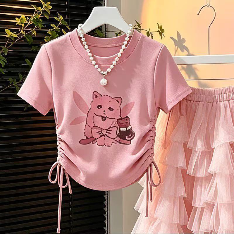 T-shirt, summer children's set, cute skirt, Korean style, western style 3