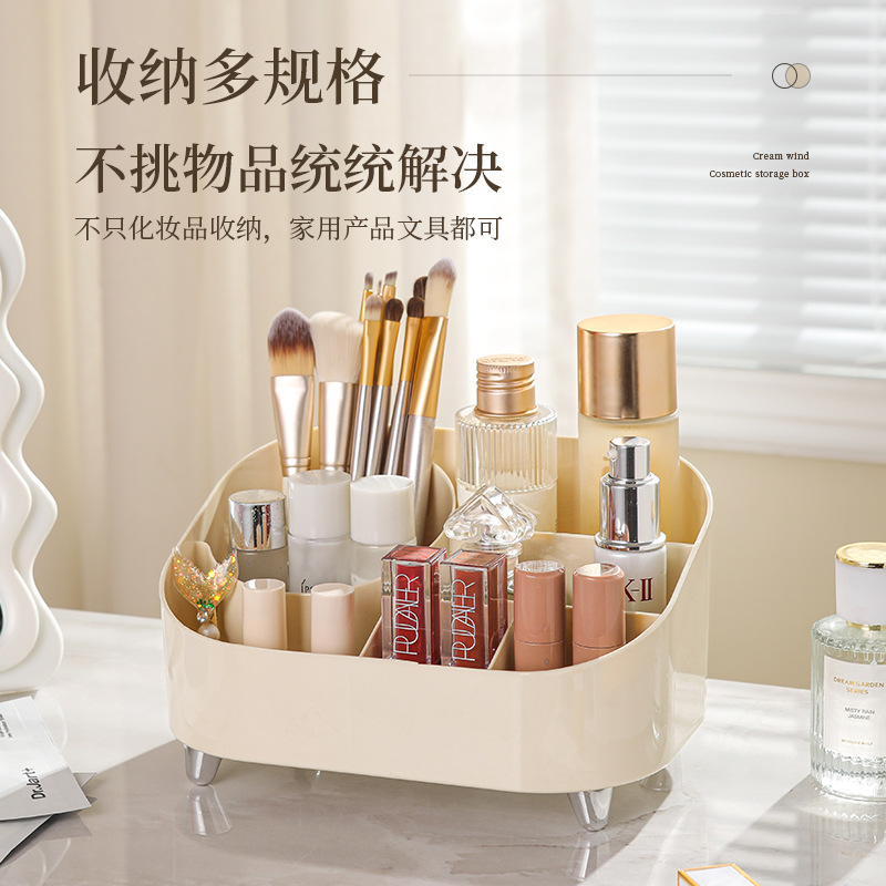 Caja de almacenamiento de cosméticos, tocador, lápiz labial de escritorio, productos para el cuidado de la piel, almacenamiento de compartimentos, cepillo de maquillaje con tapa, caja de acabado transparente