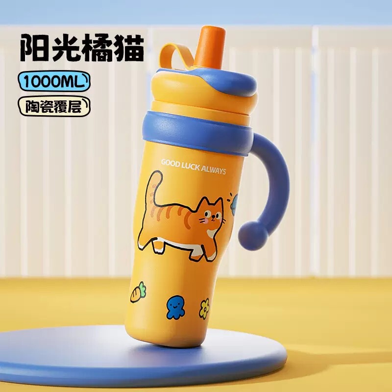 ins 高品質ステンレス鋼魔法瓶カップ女の子のためのかわいいポータブルアイスカップ直接飲料ストローカップクロスボーダー|undefined