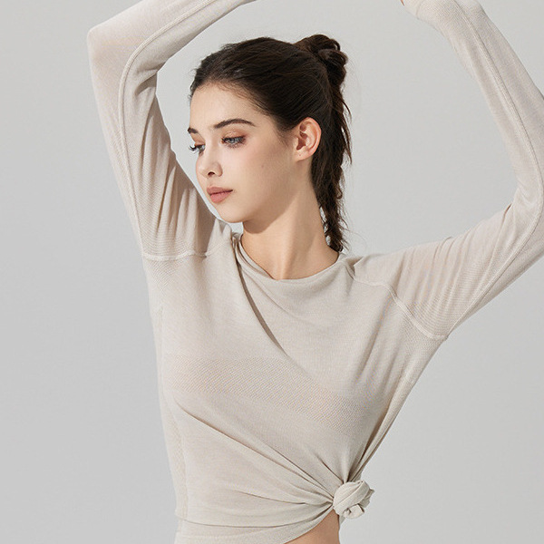 Merino Wool Tencel Casual Versatile Top Yoga Wear Running Pilates Sports T-Shirt Long-Sleeve Women's Inner Wear Merino Wool Tencel Casual Versatile Top Yoga Wear Running Pilates Sports T-Shirt Long-Sleeve Women's Inner Wear