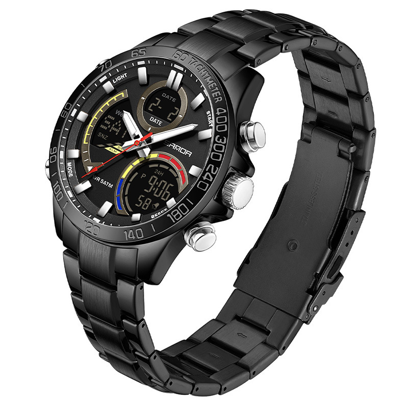 SANDA moda doble pantalla reloj electrónico para hombres multifuncional gran dial reloj de estudiantes de luz nocturna reloj de pulsera