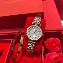 新款花玫瑰花满天星钢带石英机芯手表精钢手镯两件套礼盒套装