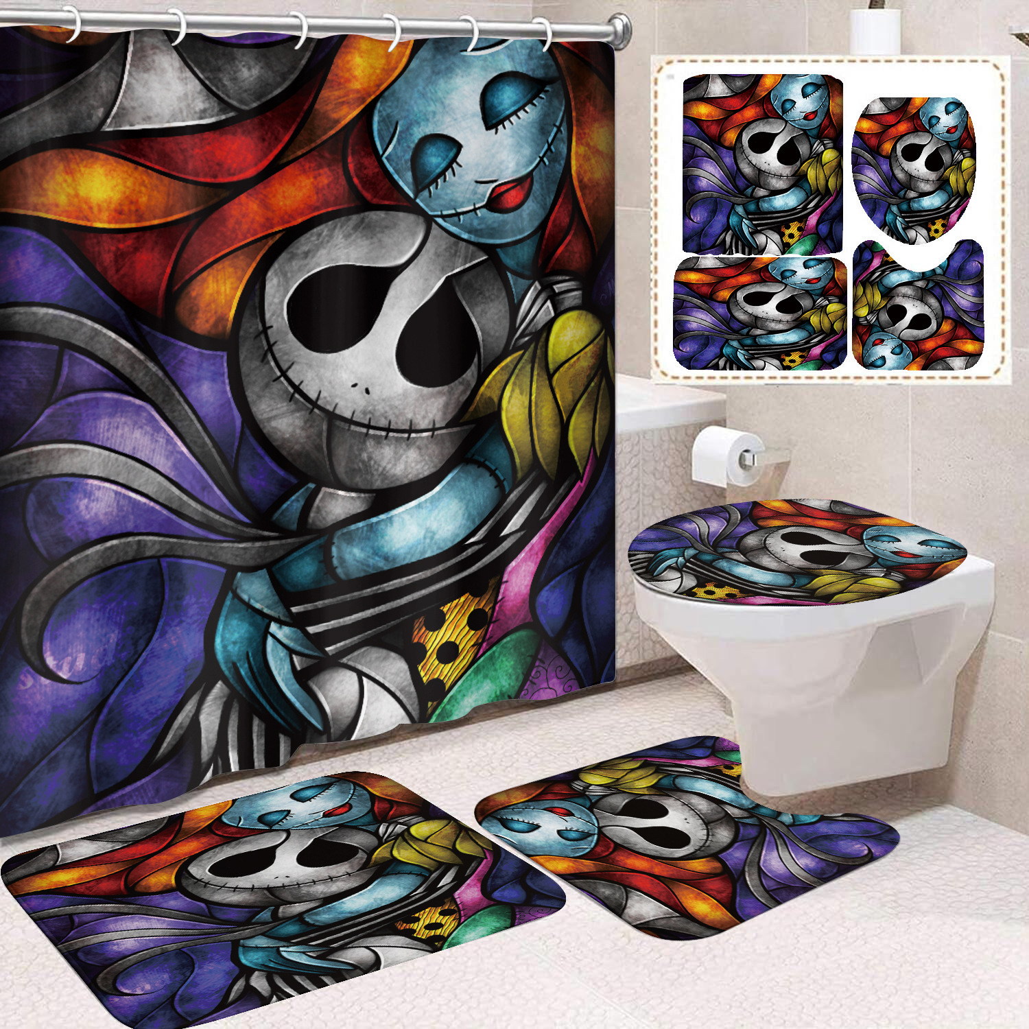 Ventas transfronterizas de Halloween cortina de baño cortina de noche terror impresión digital cortina de baño impermeable cortina de baño mayorista