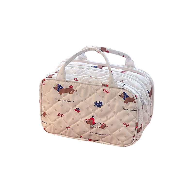 Nuevo lindo bolso de maquillaje de perro de salchicha bolsa de almacenamiento de maquillaje de gran capacidad para viajar bolsa de lavado de partición portátil