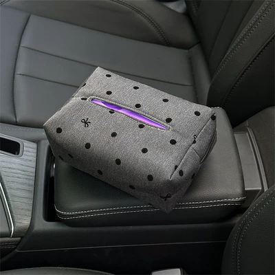 Car tissue box/set, Box, High-End Car Seat Back - tissue-box-polka-dot-bow-grey