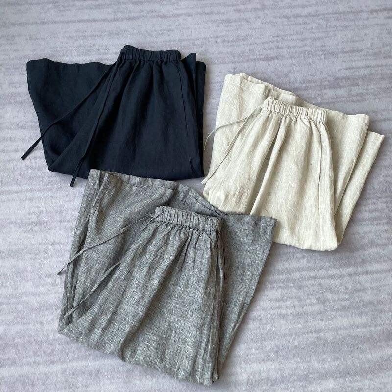 Cool and comfortable 100 linen! High-waist elastic light loose-fitting slimming cropped wide-leg pants casual pants women's summer