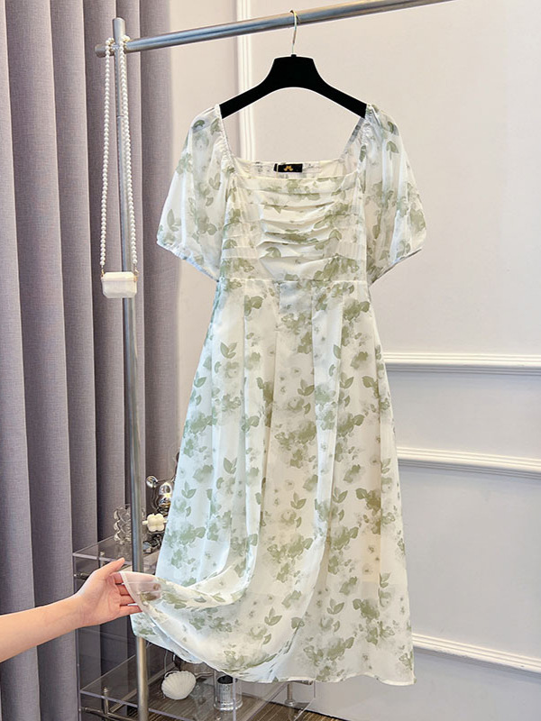 60-150kg Extra Large Size Floral Dress 2025 Summer New Style Elegant Style Mid-Length A-Line Skirt