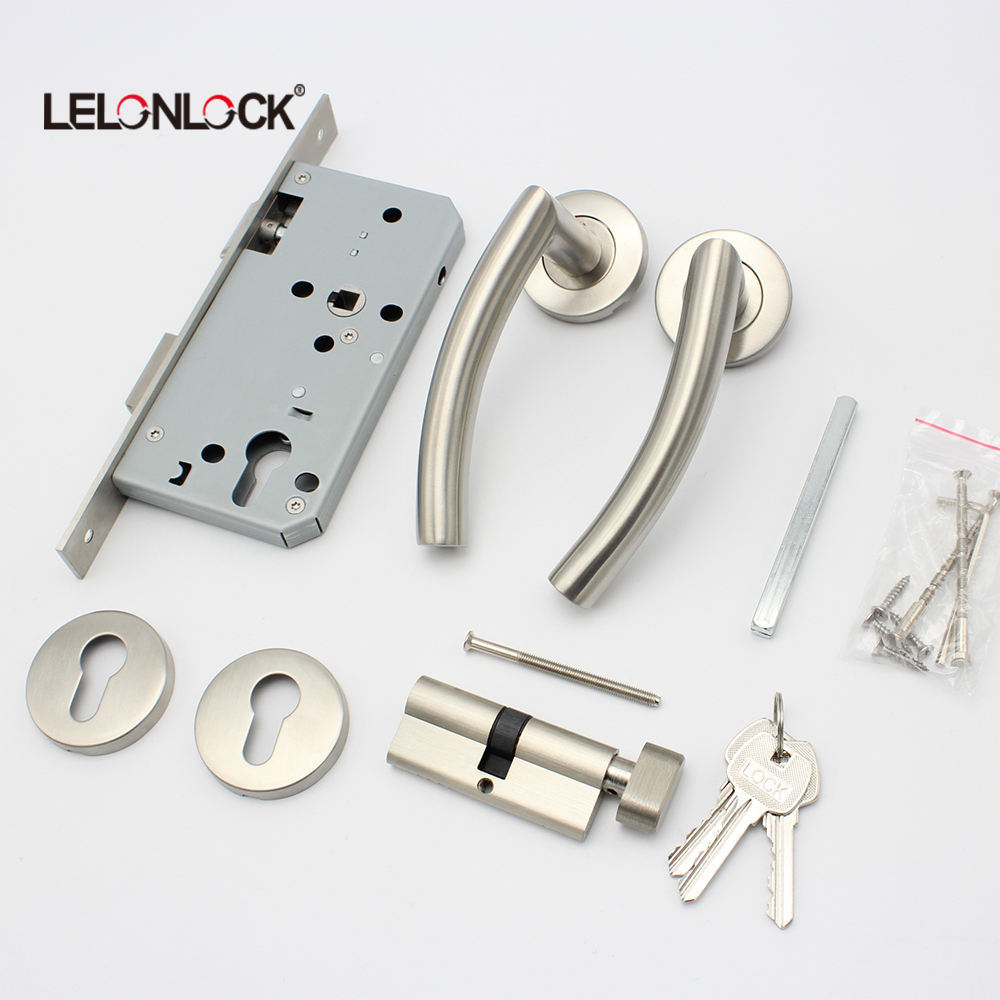 Cerradura de puerta interior de tubo curvo estándar europeo cerradura de puerta de madera general conjunto completo de cerradura de puerta de acero inoxidable