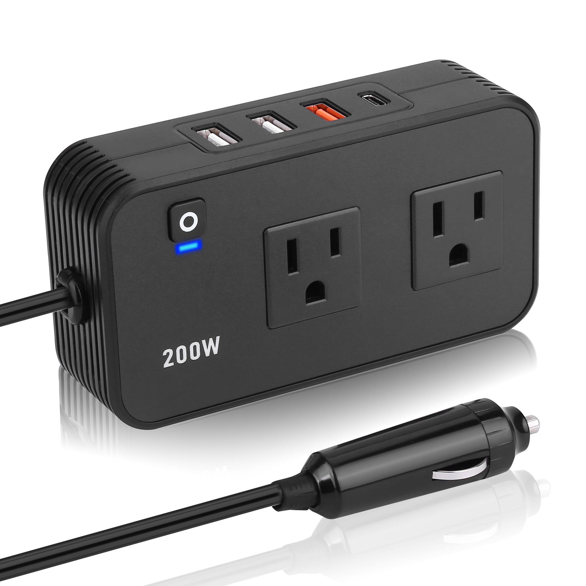 Inversor de coche transfronterizo enchufe de fila inversor de coche 200w110v inversor 12v estándar especial de EE. UU. Con puerto pd