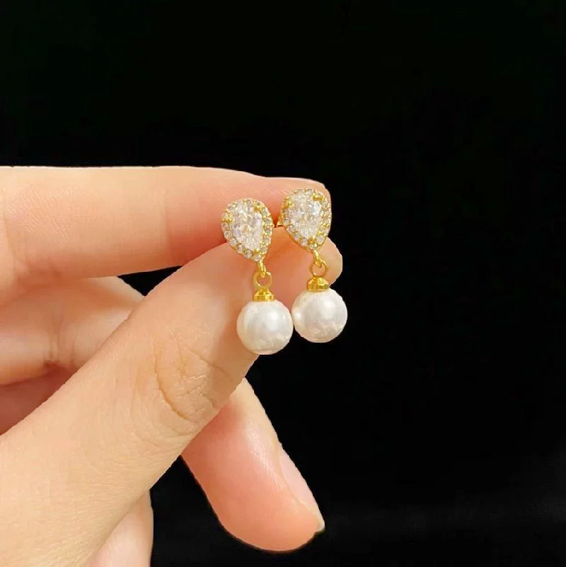 金奕铖饰品 Earrings from pearl, accessory, zirconium