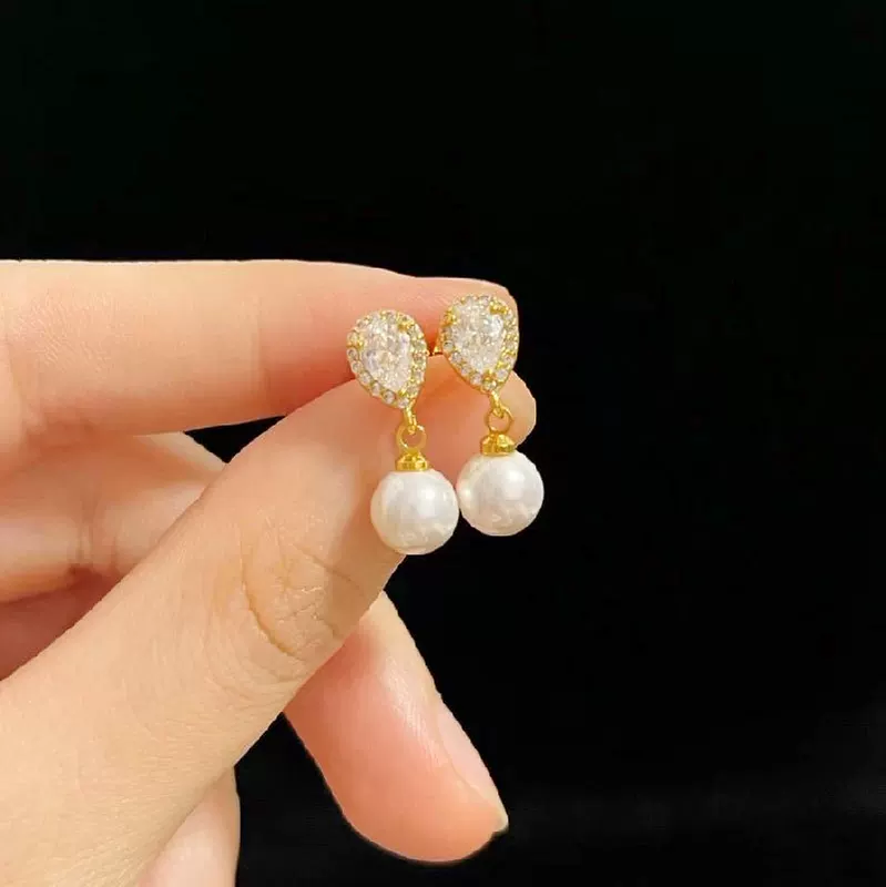 金奕铖饰品 Earrings from pearl, accessory, zirconium