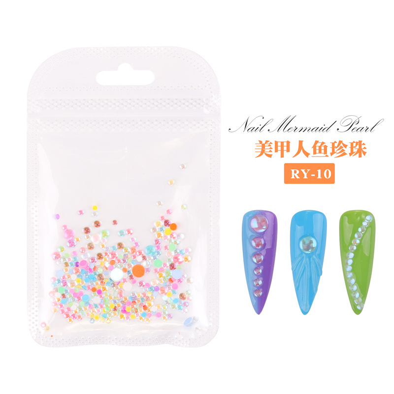 Transfronteriza nueva sirena colorida perla Aurora cristal transparente decoración de uñas joyería de uñas DIY 300 piezas en stock