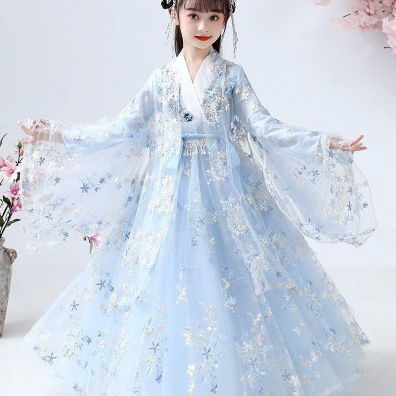 贝瑶女童古装儿童汉服中国小女孩古风连衣裙春|undefined