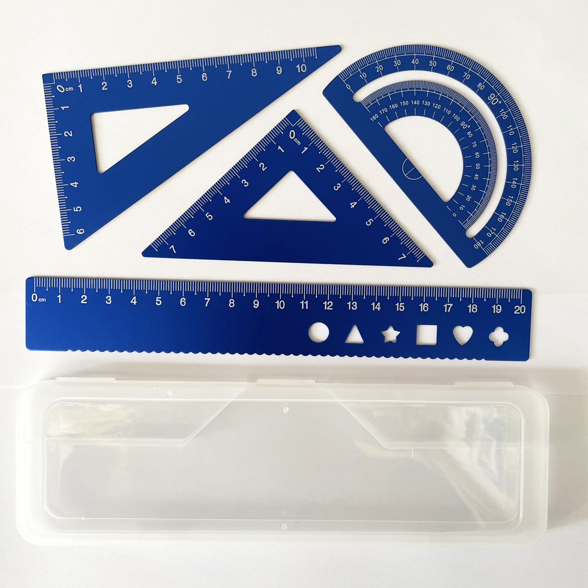 Juego de reglas metálicas, juego de cuatro reglas de aleación de aluminio, grabado láser, regla recta y regla triangular para estudiantes de primaria y secundaria, personalización de regalos