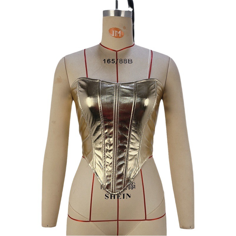 Ropa de mujer europea y americana nuevo 2024 verano moda cintura metálica superior sexy bottoming camisa tubo superior chaleco al por mayor
