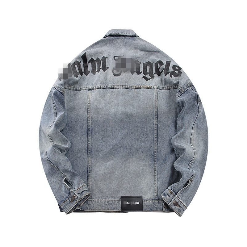 26 Cross-Border European and American Trendy Brand Palm Angels Jacket with Letter Print on the Back Denim Jacket Unisex High Street Jacket Durable 26 Cross-Border European and American Trendy Brand Palm Angels Jacket with Letter Print on the Back Denim Jacket Unisex High Street Jacket Durable