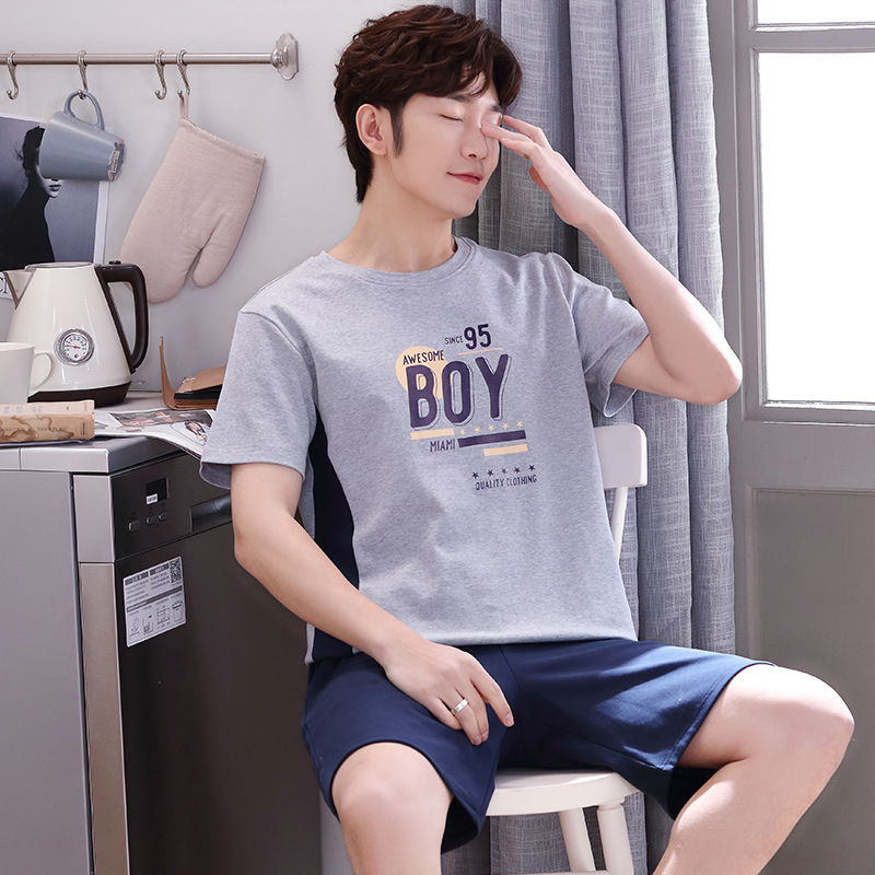 Pijamas de los hombres de verano de algodón de manga corta casual de verano pijamas de los hombres delgados más el tamaño de verano traje de desgaste para el hogar se puede usar fuera