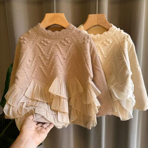 Knitted Hooded Sweater for Girls, Children's Knitwear, Toddler Autumn/Winter Stylish Baby Girl Thick Wool Sweater, Children's Fashion Apparel