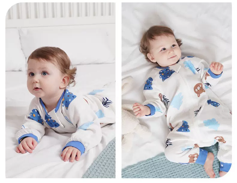 天竹竹纤维纱布宝宝长袖分腿睡袋婴幼儿夏季薄款防踢睡袋空调房睡