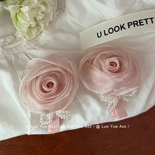新款法式仙女风珍珠玫瑰花发夹氛围高级感发饰精品店甜美头饰批发