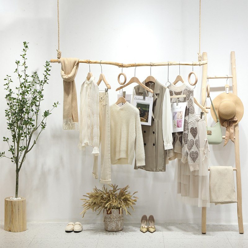 Clothing Store Display Rack Branch Hanger Women's Clothing Store Shelf Clothing Hanger Hanger Hanger Ring Simple Clothes Rack Wooden
