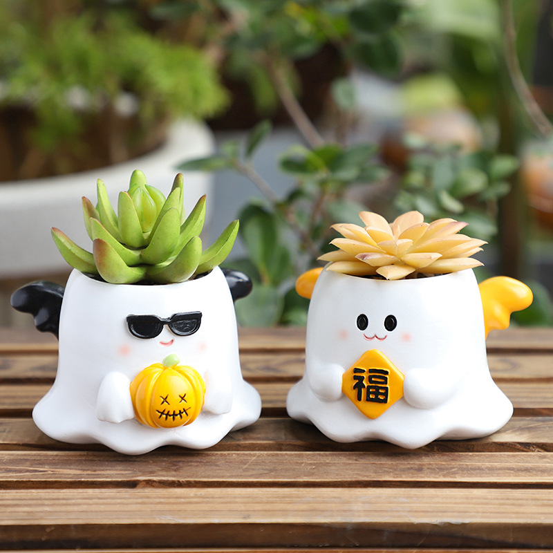 Chậu Cây Resin Chậu cây mọng nước hình ma Halloween, chậu mini trang trí bàn, sân vườn và tiểu cảnh (RG-134)
