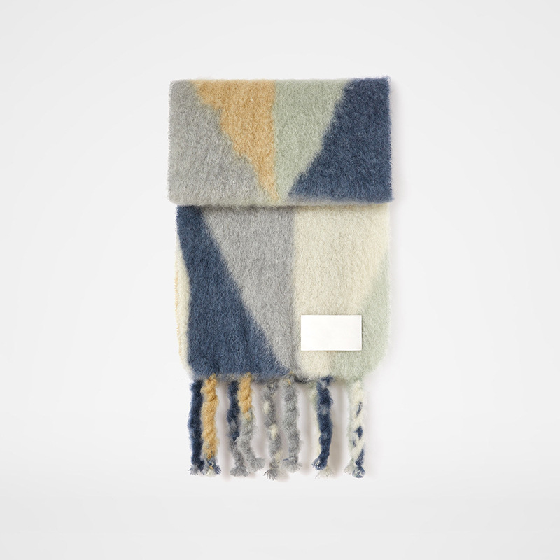 Semplice ed elegante, spesso scialle in imitazione cashmere Jil's e la stessa calda sciarpa in mohair per l'autunno e l'inverno_voghion.com