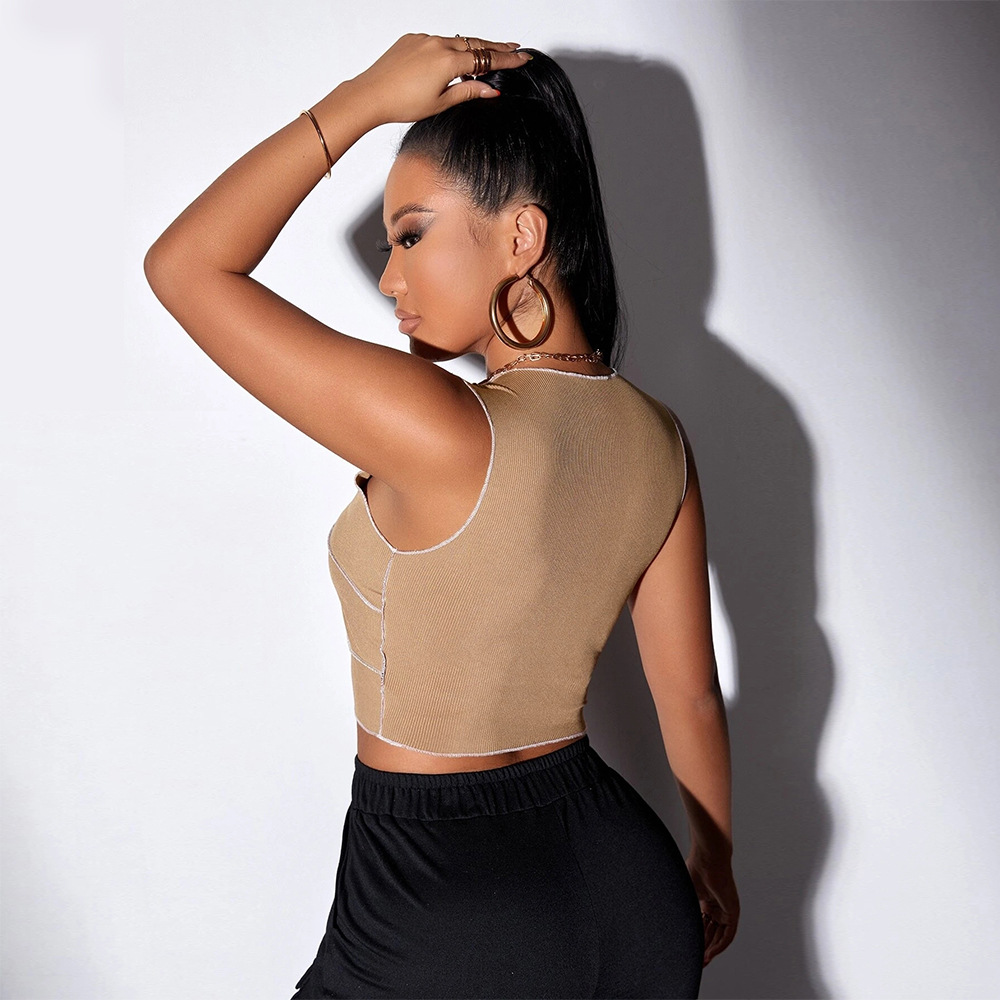 Voya 2026 Summer European And American Bestseller Solid Color Slim Fit Sleeveless Versatile Tank Top For Women_ecoleips.com