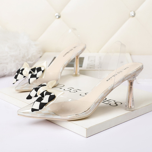 5991-2 han edition fashion point show thin transparent heels bowknot empty heel shoes after one word with sandals