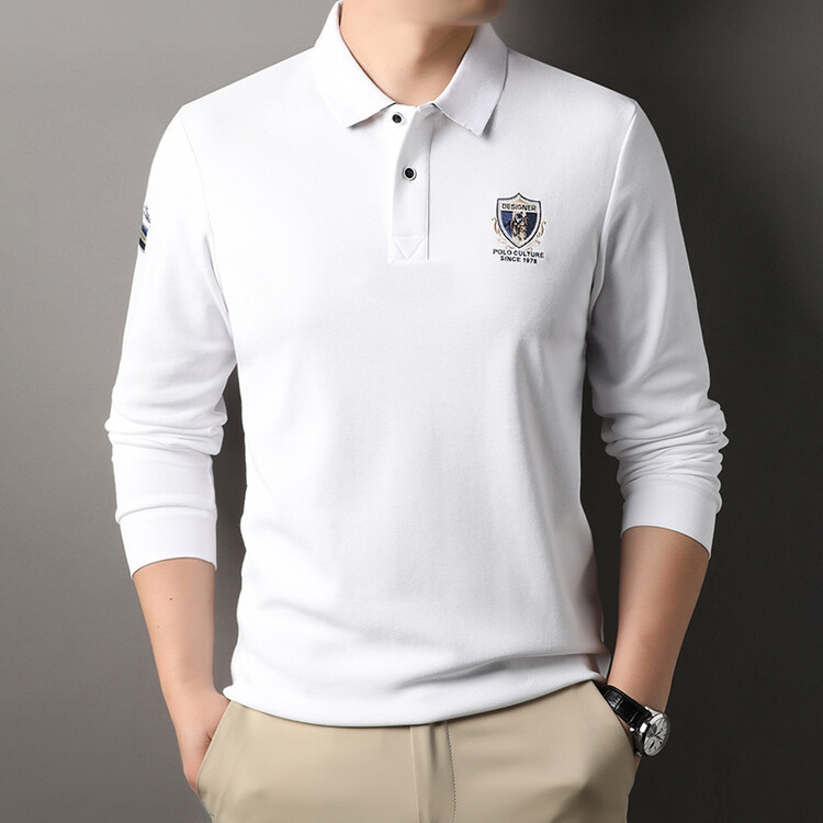 Spring Autumn Collar Business Long Sleeve Solid Color Men's Middle aged and Elderly Loose 2024 New T-shirt Polo_voghion.com