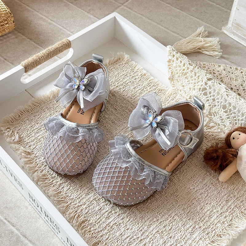 Sandali da ragazza in stile coreano con punta chiusa, scarpe da principessa argento con fiocco, suola morbida, performanti, estive, nuove._voghion.com