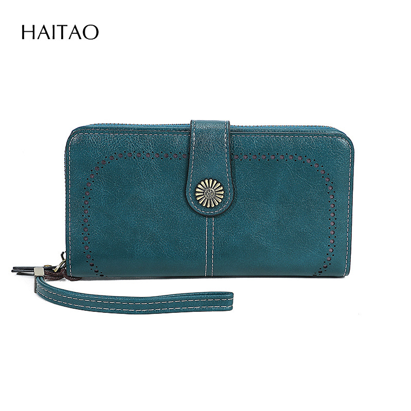 2025 nueva moda retro simple billetera larga de cuero graso para mujer bolso de mano multifuncional de gran capacidad