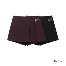 Z跨境欧美风2025新款时尚气质女装批发 链条宽褶休闲短裤1478270