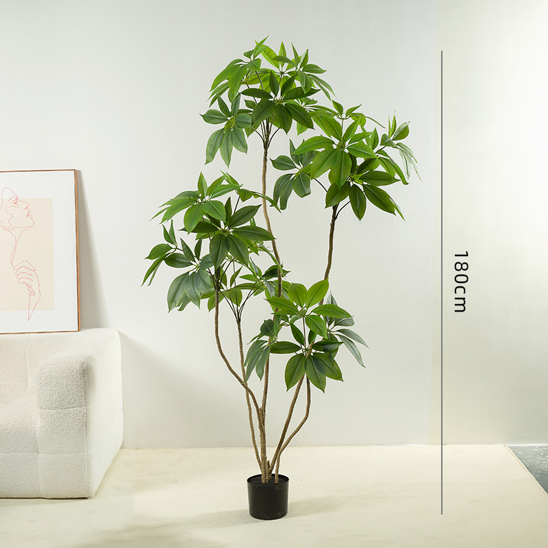 Babi-Jifeng Simulación Planta verde Árbol de la fortuna Planta de árbol falso de lujo ligero de alta gama Planta en maceta Decoración de piso grande de interior