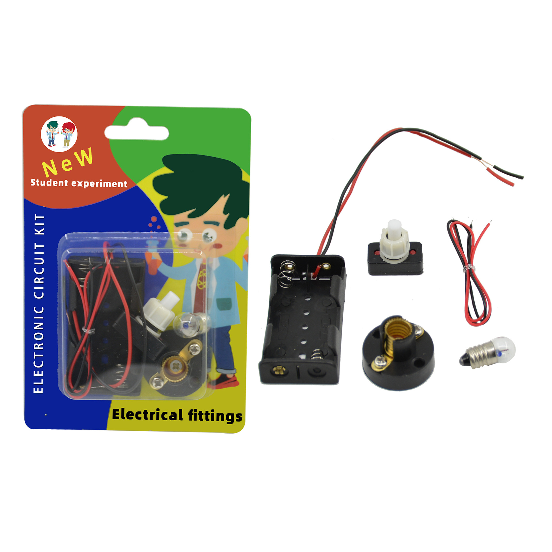 Kit de Experimento de Electricidad Escolar Transfronterizo: Caja de Baterías, Portalámparas, Interruptor, Cableado, Circuito Científico Educativo para Estudiantes