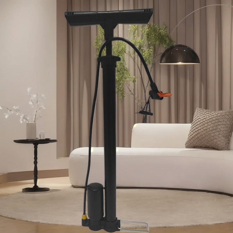 现货 厂家跨境篮球足球便携式充气筒 自行车电瓶车带表高压打气筒