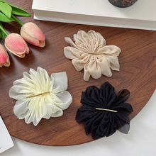 韩系超仙气质雪纺花朵发夹女简约金属夹芯头饰甜美清新百搭发夹