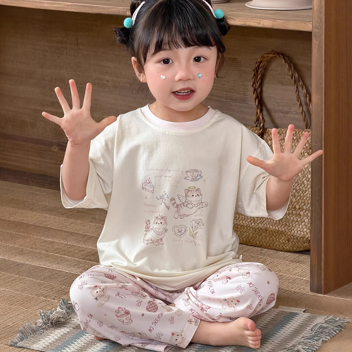 女童睡衣2026夏季新款儿童莫代尔棉短袖长裤套装男宝宝家居空调服