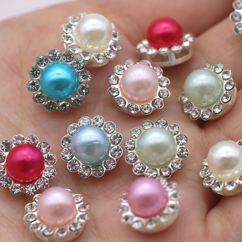 12mm Color Round Sunflower Pearl Hand-stitched Rhinestone Silver Bottom DIY Jewelry Bag Hat Decoration Accessories